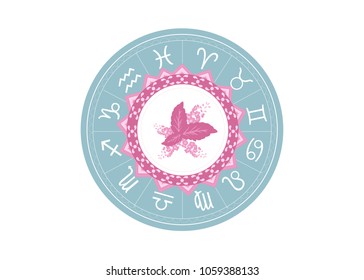 Astrology horoscope circle with zodiac signs vector background. Tone vintage pastel color.