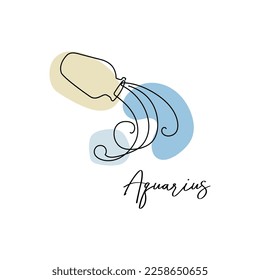 Astrology horoscope symbol zodiac Aquarius sign in line art style boho color