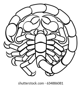 Astrology horoscope zodiac signs, circular Scorpio scorpion symbol