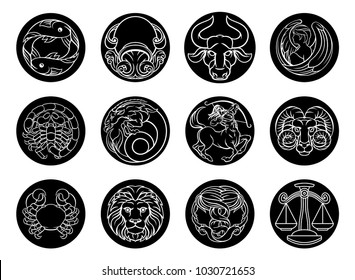 Astrology horoscope zodiac star signs icon symbols set