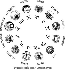 Astrology horoscope zodiac star signs symbols icon set
