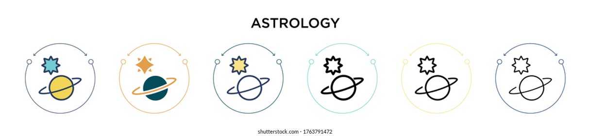 Astrology icon in filled, thin line, outline and stroke style. Vector illustration of two colored and black astrology vector icons designs can be used for mobile, ui, web