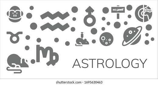 Astrology Icon Set. 11 Filled Astrology Icons.  Simple Modern Icons Such As: Monkey, Aquarius, Taurus, Rat, Full Moon, Mars, Virgo, War, Planet