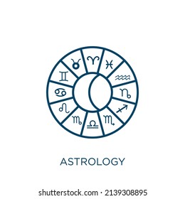 Astrology Icon. Thin Linear Astrology Outline Icon Isolated On White Background. Line Vector Astrology Sign, Symbol For Web And Mobile