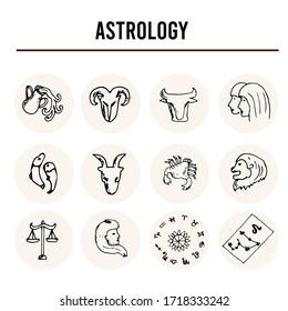 Astrology isolated hand drawn doodles Vector set