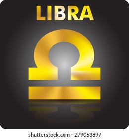 Astrology. Libra. Astrological sign from gold on a black background. Vector Image.