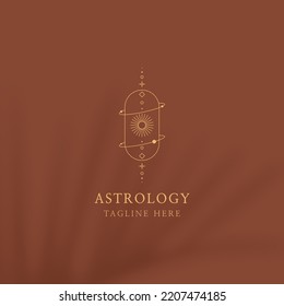 Astrology logo design template. Geometric logo design with celestial line art. Vector illustration.