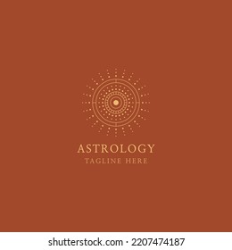 Plantilla de diseño de logotipo de astrología. Diseño de logotipo geométrico con línea celestial. Ilustración vectorial.