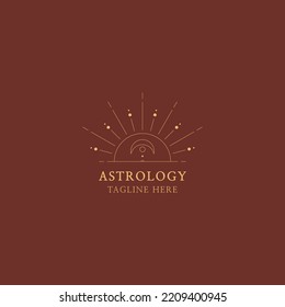 Astrology logo design template. Geometric logo design with celestial line art. Vector illustration.