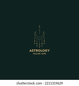 Astrology logo design template. Geometric logo design with celestial line art. Vector illustration.