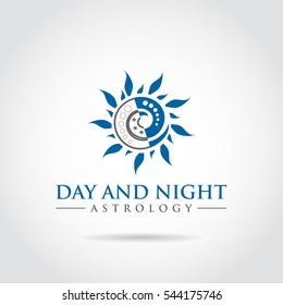 Astrology Logo Template. Day And Night Concept. Vector Illustrator Eps.10