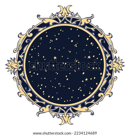 Astrology mystical border on white background. No objects inside, blanc. 