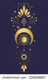 Astrology mystical illustration. Sacred golden geometry. Abstract mystic sign. Gold linear shape.