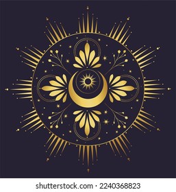 Astrology mystical illustration. Sacred golden geometry. Abstract mystic sign. Gold linear shape.