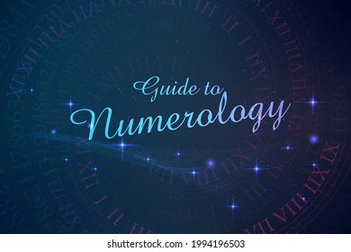 Astrology and numerology concept with zodiac signs and numbers over starry sky