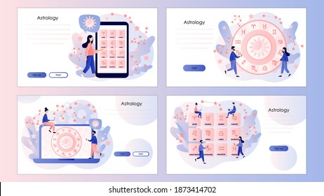 Astrology science concept. Astrological forecast. Zodiac, celestial coordinate system. Screen template for mobile smart phone, landing page, template,ui, web, mobile app, poster, banner, flyer. Vector