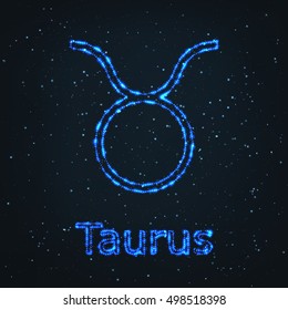 Astrology Shining Blue Symbol. Horoscope Sign. Zodiac Taurus.