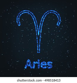 Astrology Shining Blue Symbol. Horoscope Sign. Zodiac Aries.