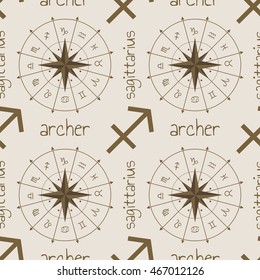 Astrology sign Archer. Seamless background. Vector illustration