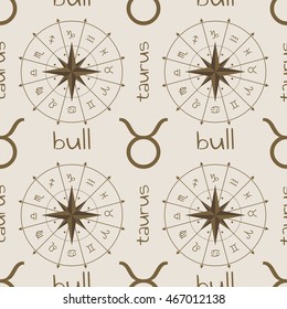 Astrology sign Bull. Seamless background. Vector illustration
