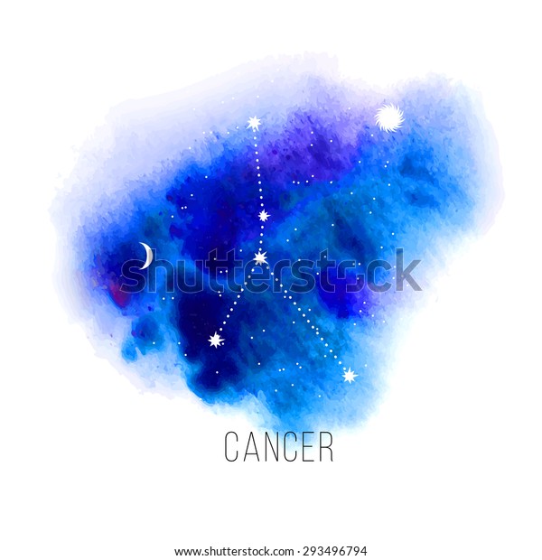 Astrology Sign Cancer On Blue Watercolor Stock Vector (Royalty Free ...