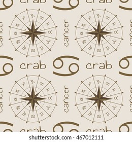 Astrology sign Crab. Seamless background. Vector illustration