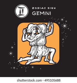 Astrology Sign - Gemini. Vector Icon of Zodiac Symbol. Traditional image of Cute Twins in Graphic Style.