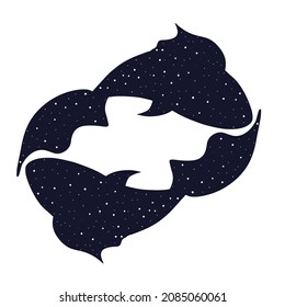 Astrology sign Pisces. Zodiac constellation with shiny star shapes. Part of zodiacal system and ancient calendar.  Sign of the zodiac Pisces. Constellation of Pisces. Vector illustration.