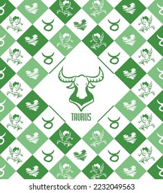 Signo de astrología Taurus, Patrón geométrico con Cupido y corazón