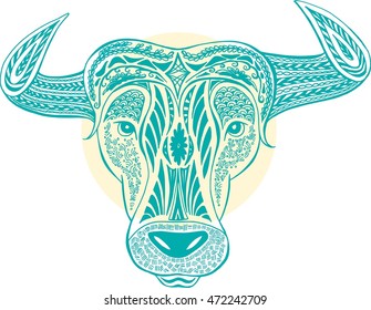 Astrology sign Taurus. Green with yellow.