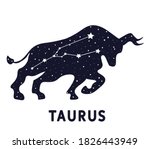Astrology sign Taurus. Zodiac constellation with shiny star shapes. Part of zodiacal system and ancient calendar.  Sign of the zodiac Taurus. Constellation of Taurus. Vector illustration.