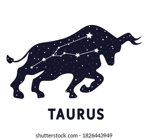 Astrology sign Taurus. Zodiac constellation with shiny star shapes. Part of zodiacal system and ancient calendar.  Sign of the zodiac Taurus. Constellation of Taurus. Vector illustration.