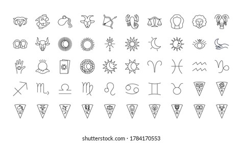 astrology signs icon set over white background, line style, vector illustration