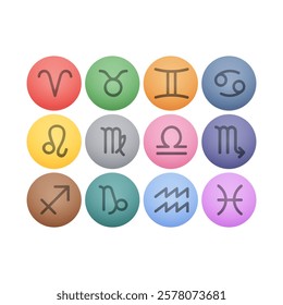 Astrology signs icon set. vector illustration of the 12 zodiac signs. A versatile graphic design element perfect for astrology, horoscope, and spiritual themed projects