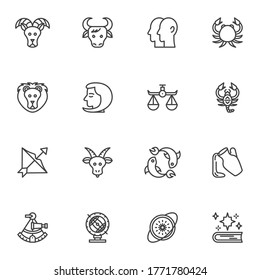 Astrology signs line icons set, Zodiac horoscope outline vector symbol collection, linear style pictogram pack. Signs logo illustration. Set includes icons as Aries, Taurus, Gemini, Cancer, Virgo, Leo