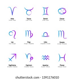Astrology signs set isolated on white background. Signs for horoscope. Zodiac stylized symbols