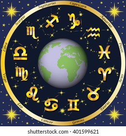 Astrology. Signs of the zodiac and constellations. Vector Image.