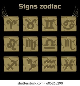 astrology Signs of the zodiac on the old stones, game elements