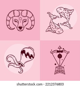 astrology sketch style four icons