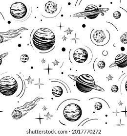 Astrology and space objects, vector Seamless pattern. Vintage style