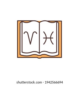 Astrology studying RGB color icon. Pseudoscience. Astrological calendar. Astronomical bodies impact. Stars, planets positions learning. Scientific validity absence. Isolated vector illustration