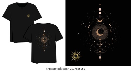 Astrology stylish t-shirt and apparel trendy design with moon stars  silhouettes, typography, print, vector illustration. Global swatches.