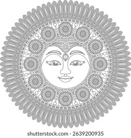 Astrology Sun Mandala Art Coloring Page For Adult