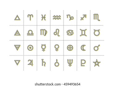 Astrology symbols and mystic signs. Set of astrological graphic design elements. Vector icons collection.