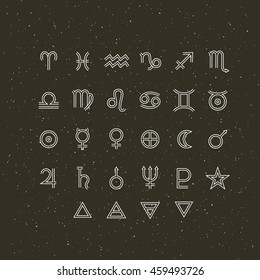 Astrology symbols and mystic signs. Set of astrological graphic design elements. Vector icons collection.