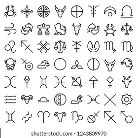 Astrology symbols and mystic signs. Zodiac with horoscope signs.