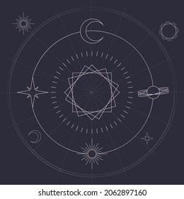 astrology symbols on circles moon planet stars