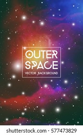 Astrology vector design in front of futuristic outer space background with stars and nebula clouds.