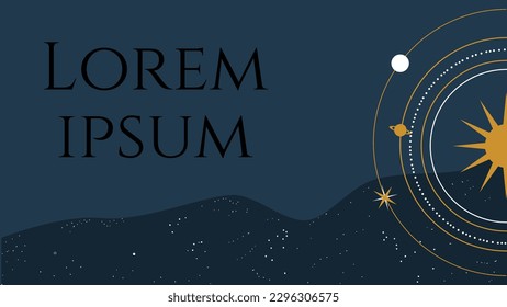 astrology web design background with solar system and night sky, constellations. Landing page banner 