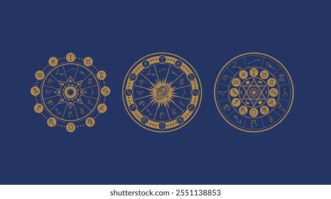 Astrology wheel, Horoscope, Mystery, Star map and magic circle. 